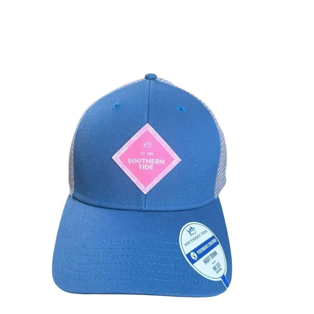Southern Tide Island Bloom Patch Logo Trucker Style Hat in blue NWT